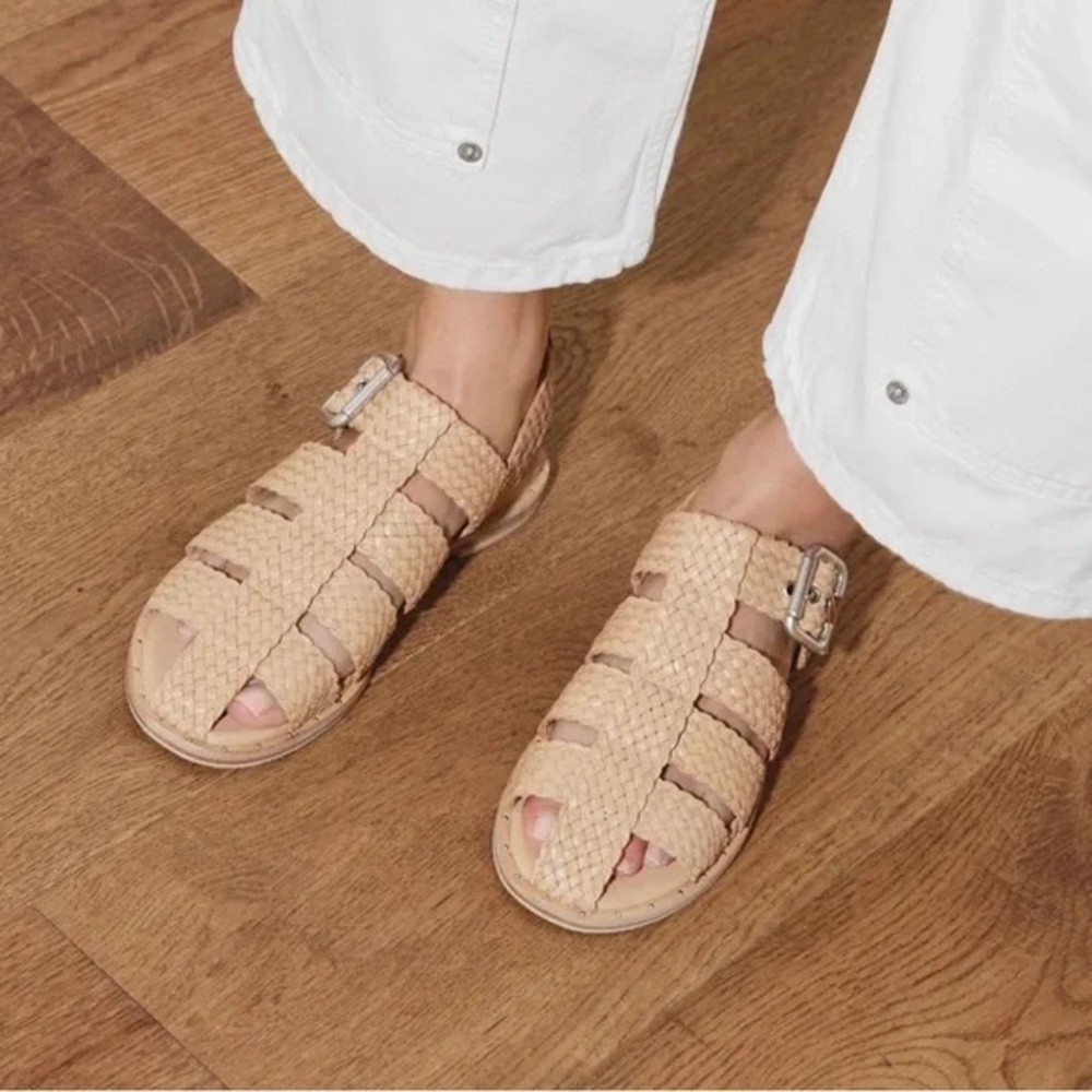 Freda Salvador Millie woven fisherman leather sandals tan